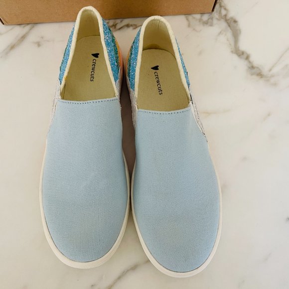 ❤️ NEW J. CREW CREWCUTS 37 RAINBOW GLITTER SLIP ON CANVAS RUBBER BOTTOM SHOES - Picture 6 of 7